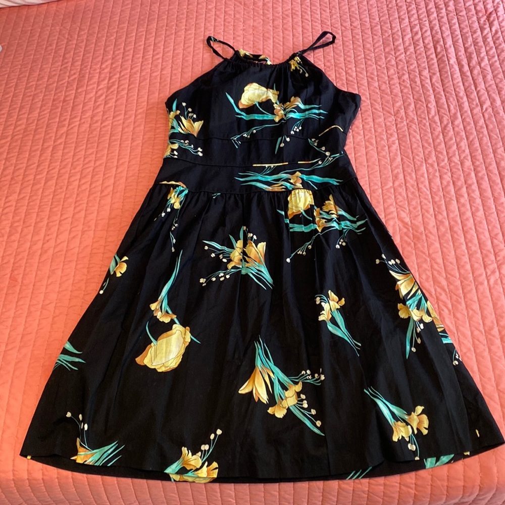 Black floral halter dress, Donna Ricco, size 12